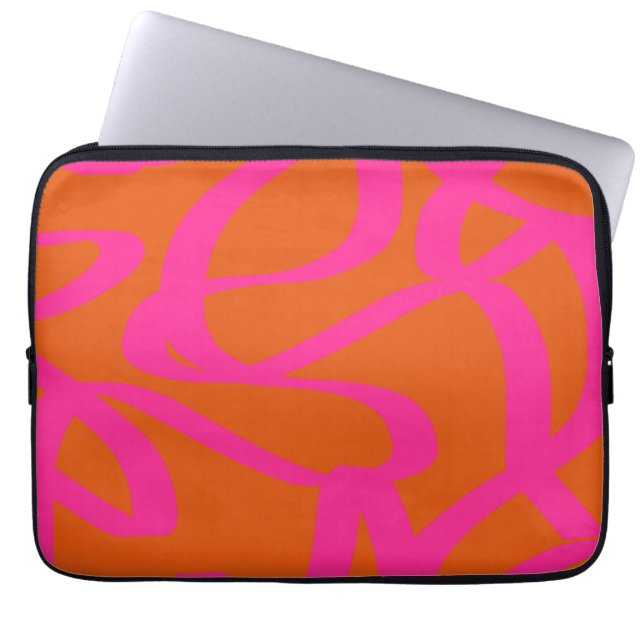 Midden-eeuwse moderne Abstracte lijnen Oranje en r Laptop Sleeve (Voorkant)
