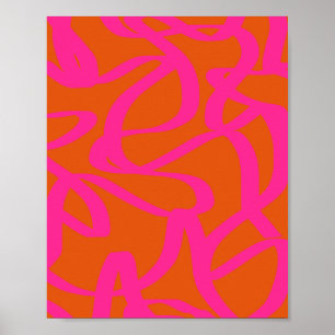 Midden-eeuwse moderne Abstracte lijnen Oranje en r Poster