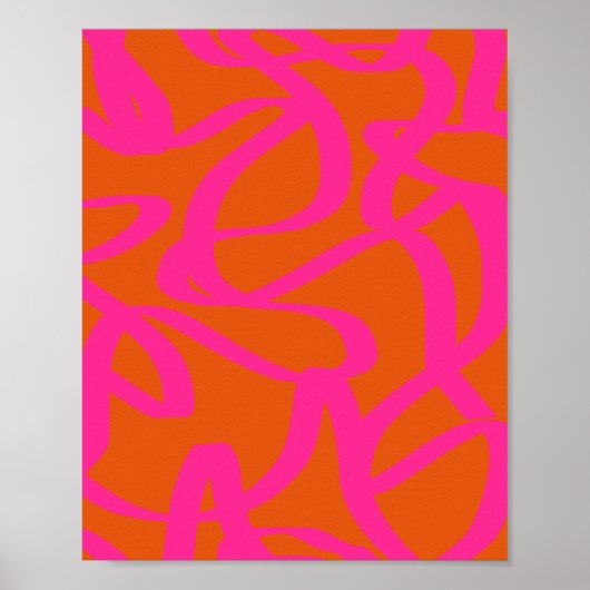Midden-eeuwse moderne Abstracte lijnen Oranje en r Poster (Voorkant)