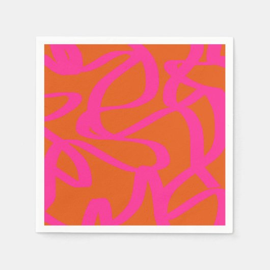 Midden-eeuwse moderne Abstracte lijnen Oranje en r Servet (Voorkant)