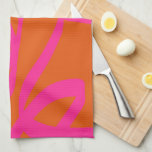Midden-eeuwse moderne Abstracte lijnen Oranje en r Theedoek<br><div class="desc">Abstracte penseelstreken - abstracte vormen in verbrande oranje en hete roze vorm.</div>