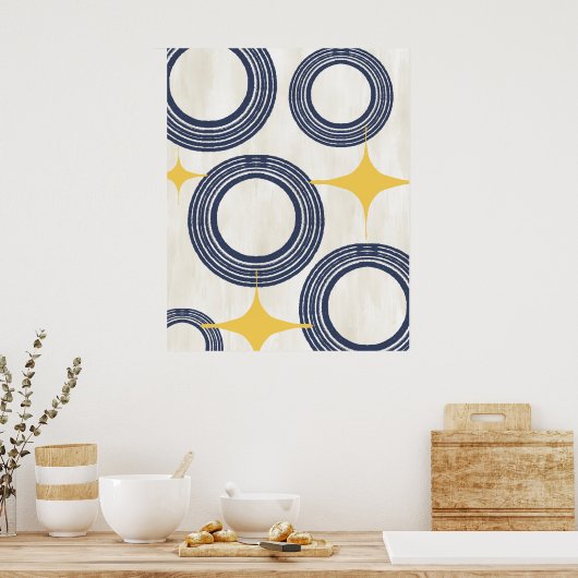 Midden-eeuwse moderne Abstracte Poster-Blauwe Geel Poster (Keuken)