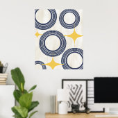 Midden-eeuwse moderne Abstracte Poster-Blauwe Geel Poster (Thuiskantoor)