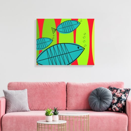 Midden-eeuwse moderne Artsy 3 viszwemmen Canvas Afdruk (Insitu (Woonkamer))