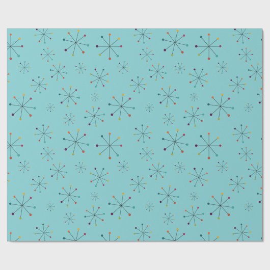 Midden-eeuwse moderne atoomAqua Blue Pattern Cadeaupapier (Vlak)