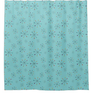 Midden-eeuwse moderne atoomAqua Blue Pattern Douchegordijn