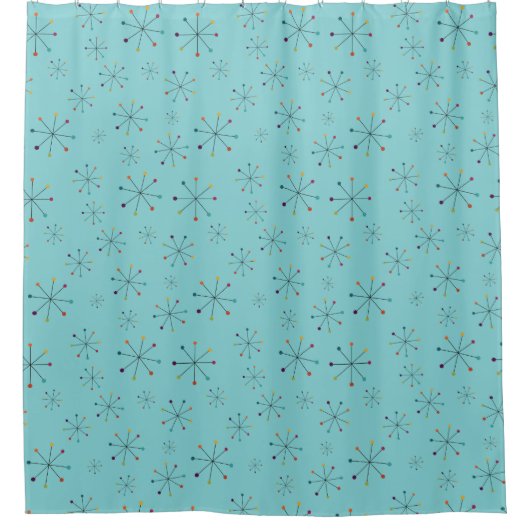 Midden-eeuwse moderne atoomAqua Blue Pattern Douchegordijn (Voorkant)