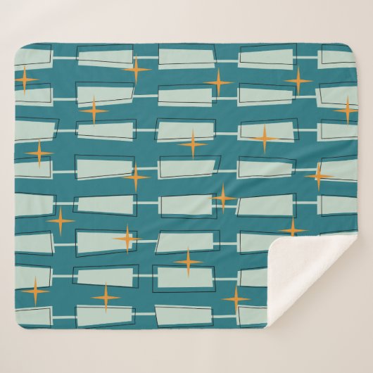 Midden-eeuwse moderne atoomblokken Blauwgroen, Aqu Sherpa Deken (Voorkant (horizontaal))