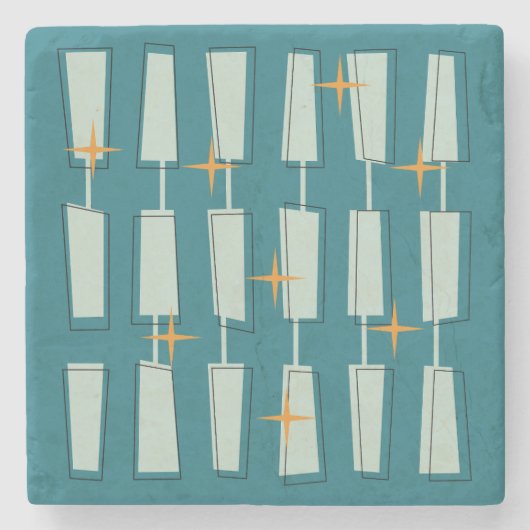 Midden-eeuwse moderne atoomblokken Blauwgroen, Aqu Stenen Onderzetter (Voorkant)