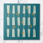 Midden-eeuwse moderne atoomblokken Blauwgroen, Aqu Tegeltje<br><div class="desc">Atomic Age Mid Century Modern design. Leuk en gedurfd ontwerp met funky en kleurrijke blokken en sterren. Perfect voor retro- en  stijlliefhebbers.</div>