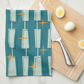 Midden-eeuwse moderne atoomblokken Blauwgroen, Aqu Theedoek (Quarter Fold)