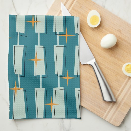 Midden-eeuwse moderne atoomblokken Blauwgroen, Aqu Theedoek (Quarter Fold)