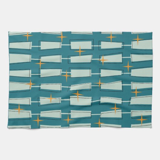 Midden-eeuwse moderne atoomblokken Blauwgroen, Aqu Theedoek (Horizontaal)