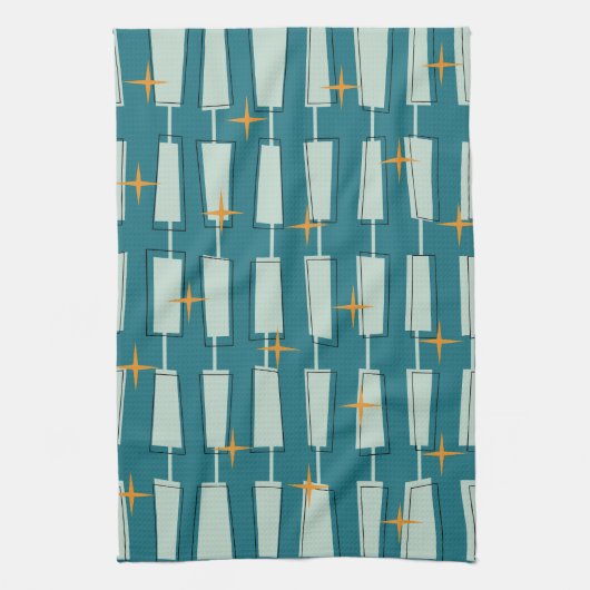 Midden-eeuwse moderne atoomblokken Blauwgroen, Aqu Theedoek (Verticaal)