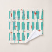 Midden-eeuwse moderne atoomblokken Blauwgroen, crè Bad Handdoek (Wasdoekje)