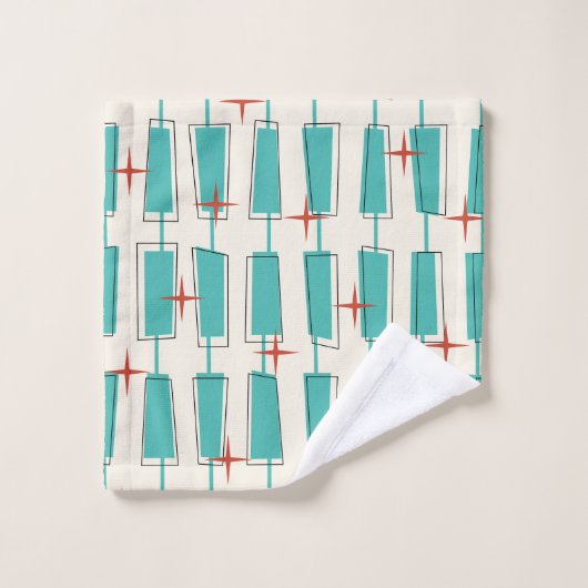 Midden-eeuwse moderne atoomblokken Blauwgroen, crè Bad Handdoek (Wasdoekje)