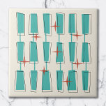 Midden-eeuwse moderne atoomblokken Blauwgroen, crè Tegeltje<br><div class="desc">Atomic Age Mid Century Modern design. Leuk en gedurfd ontwerp met funky en kleurrijke blokken en sterren. Perfect voor retro- en  stijlliefhebbers.</div>