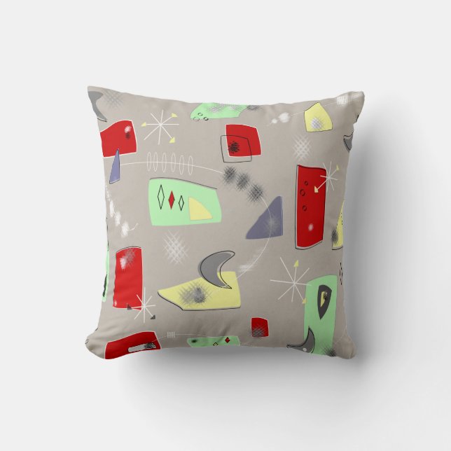 Midden-eeuwse moderne atoomboommerangs Rode grijs Kussen (Voorkant)