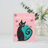 Midden-eeuwse moderne atoomkat-retro Happy Birthda Briefkaart (Staand voorkant)