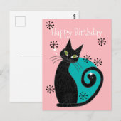 Midden-eeuwse moderne atoomkat-retro Happy Birthda Briefkaart (Voorkant / Achterkant)