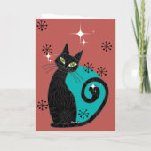 Midden-eeuwse moderne atoomkat-retro Happy Birthda Kaart (Achterkant)