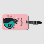 Midden-eeuwse moderne atoomkattenretro-adres bagagelabel (Voorkant (horizontaal))