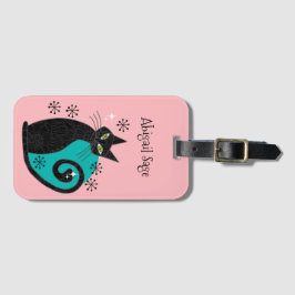 Midden-eeuwse moderne atoomkattenretro-adres bagagelabel