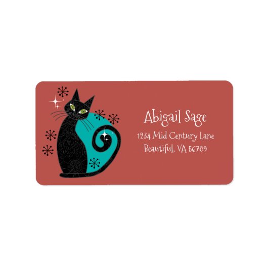 Midden-eeuwse moderne atoomkattenretro-adres etiket (Voorkant)