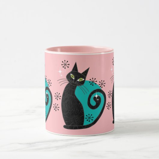 Midden-eeuwse moderne atoomkattenretro-adres mok (Midden)