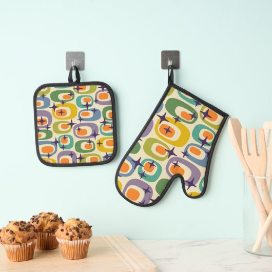 Midden-eeuwse moderne atoompatroon ovenwant & pannenlap set (Insitu(Ophanging))