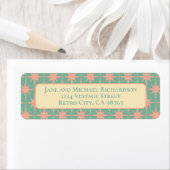 Midden-eeuwse moderne atoomsterren Retro roze Blau Etiket (Insitu)