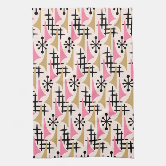 Midden-eeuwse moderne atoomtijdperk theedoek (Verticaal)