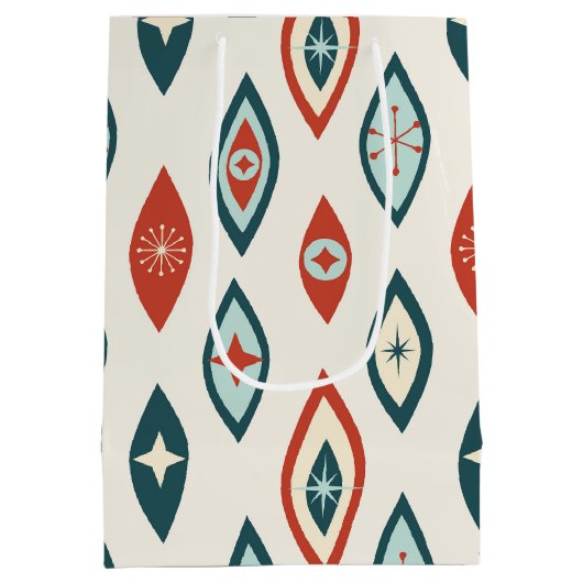 Midden-eeuwse moderne atoomvormen Rood, Aqua, Blau Medium Cadeauzakje (Achterkant)