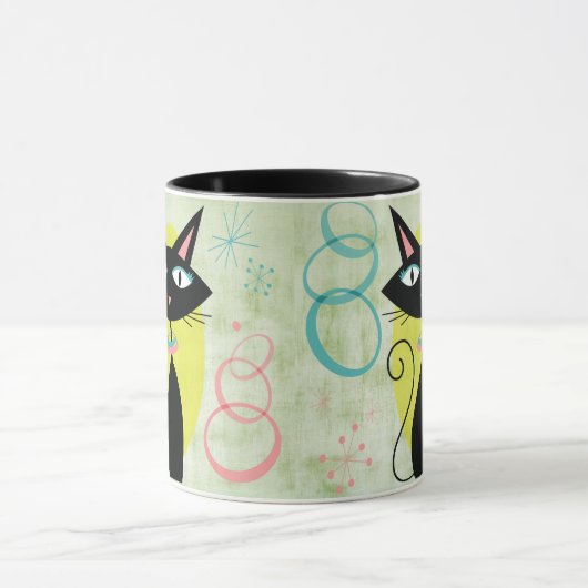 Midden-eeuwse moderne atoomzwarte kat ver weg mok (Midden)