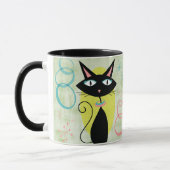 Midden-eeuwse moderne atoomzwarte kat ver weg mok (Links)