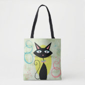 Midden-eeuwse moderne atoomzwarte kat ver weg tote bag (Voorkant)