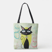 Midden-eeuwse moderne atoomzwarte kat ver weg tote bag (Achterkant)