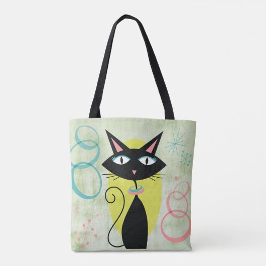 Midden-eeuwse moderne atoomzwarte kat ver weg tote bag (Achterkant)