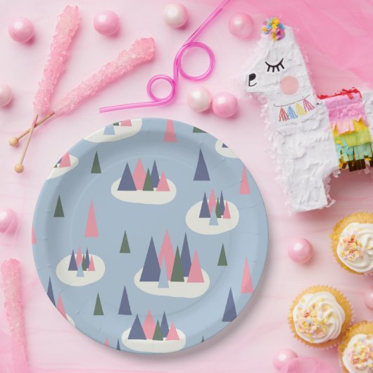 Midden-eeuwse moderne besneeuwde bomen papieren bordje (Feest)
