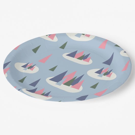 Midden-eeuwse moderne besneeuwde bomen papieren bordje (Gekanteld)