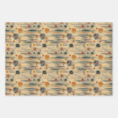 Midden-eeuwse moderne bloemige Oranje blauwe cirke Inpakpapier Vel (Voorkant)