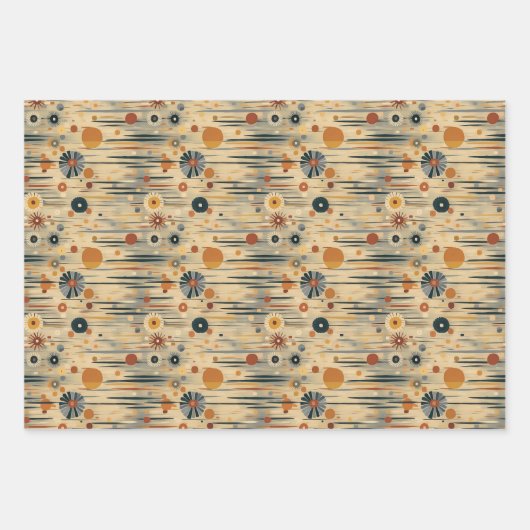 Midden-eeuwse moderne bloemige Oranje blauwe cirke Inpakpapier Vel (Voorkant)