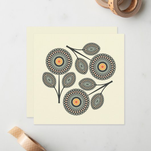 Midden-eeuwse moderne bloemnoot Kaart Notitiekaartje (Voorkant / Achterkant in situ)