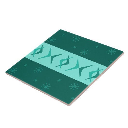 Midden-eeuwse moderne Boomerangs Blauwgroen Tegeltje (Zijkant)