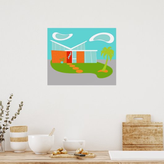 Midden-eeuwse Moderne Cartoon House Poster (Keuken)