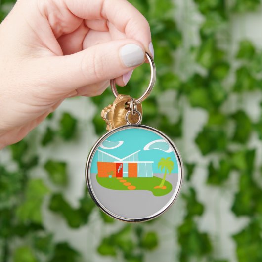 Midden-eeuwse Moderne Cartoon House Sleutelhanger (Hand)