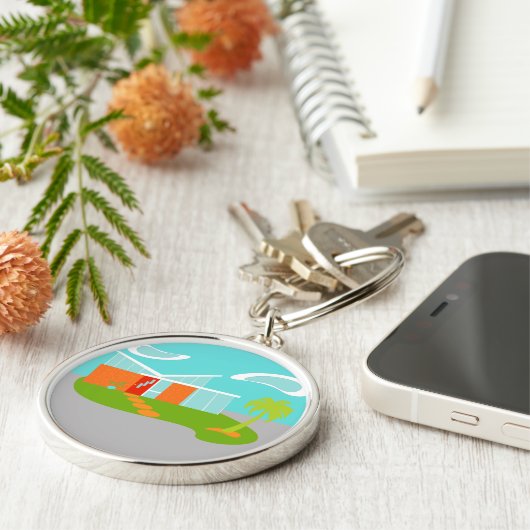 Midden-eeuwse Moderne Cartoon House Sleutelhanger (Zijkant)