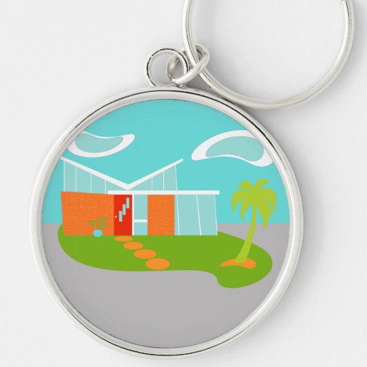 Midden-eeuwse Moderne Cartoon House Sleutelhanger (Voorkant)