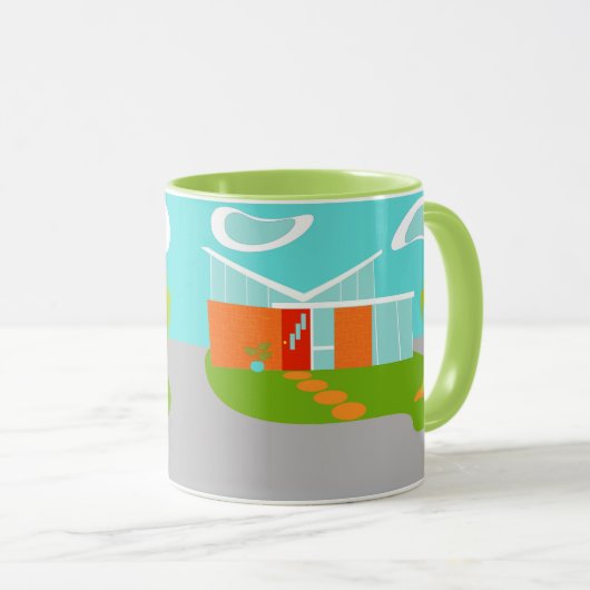 Midden-eeuwse moderne Cartoon huis Mok (Voorkant rechts)