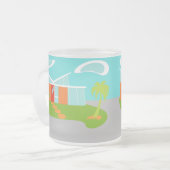 Midden-eeuwse moderne Cartoon, voorgevelde glazen Matglas Koffiemok (Voorkant links)